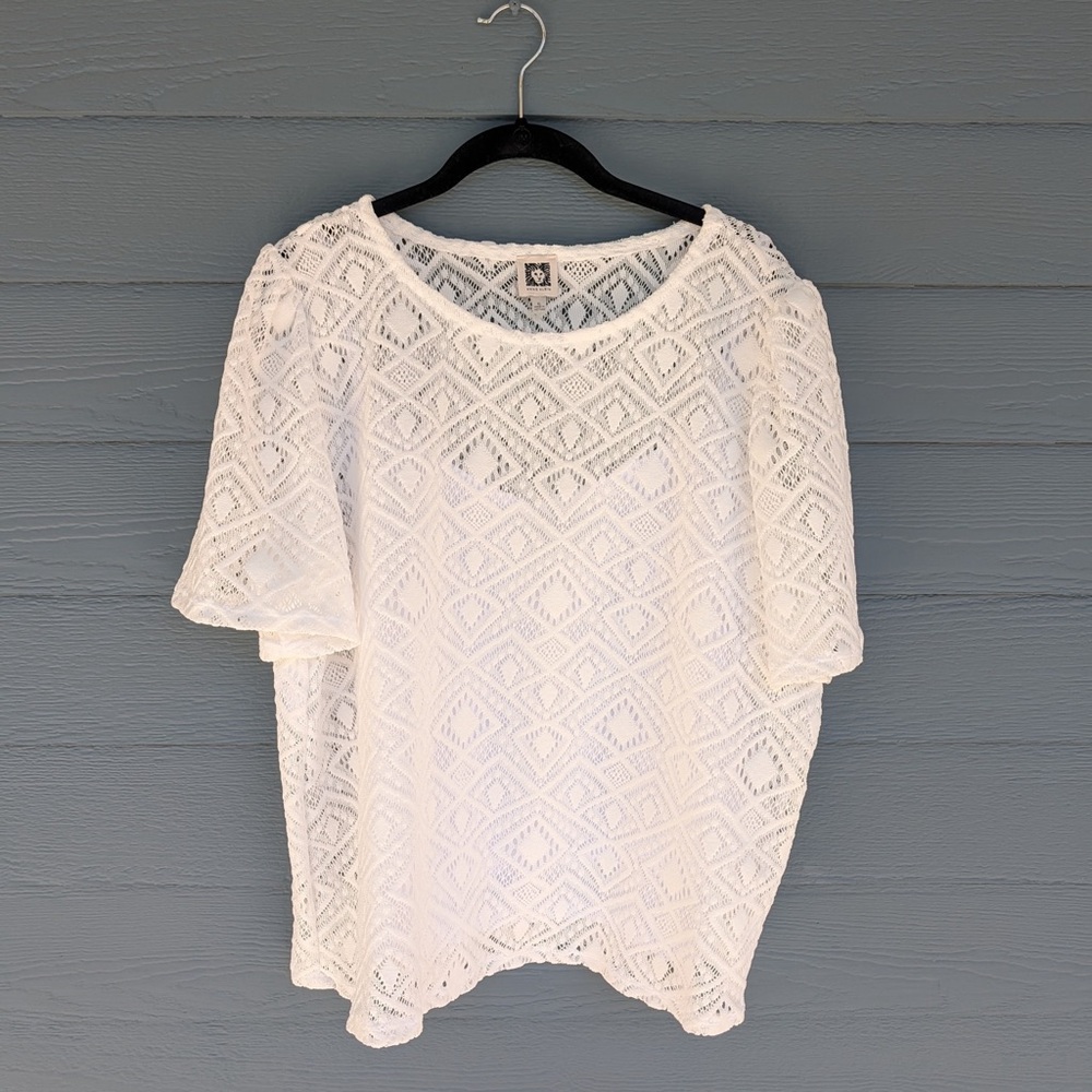 Anne Klein White Crochet Tunic Top